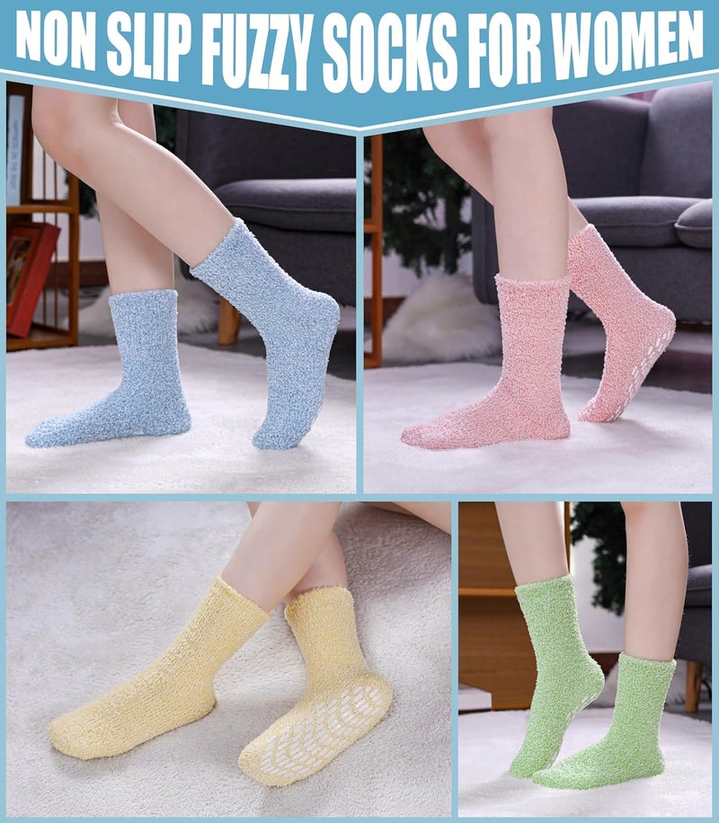 Yebing Store Non Slip Hospital Socks for Women with Grips Fuzzy Cozy Anti Skid Slipper Socks Winter Warm Soft Fluffy Sleep Socks - Image 2